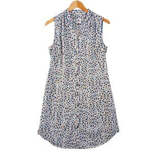 Cabi, Camilla, Sleeveless Shirt Dress Size S White W/ Blue & Brown Leopard Print